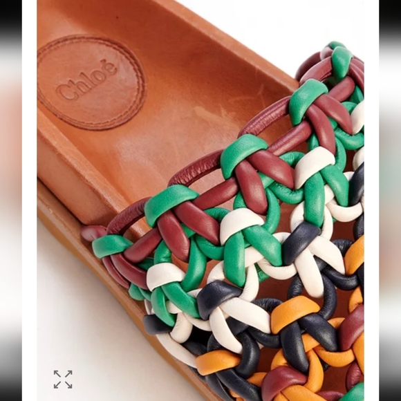 New Chloe Multi Colorful Wavy Woven Leather Platform Slide Sandals Sz 38 - Picture 6 of 11